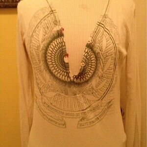 Mavi Women's Shirt Off White Long Sleeved Abstract Knit Shirt Jr. Size Large